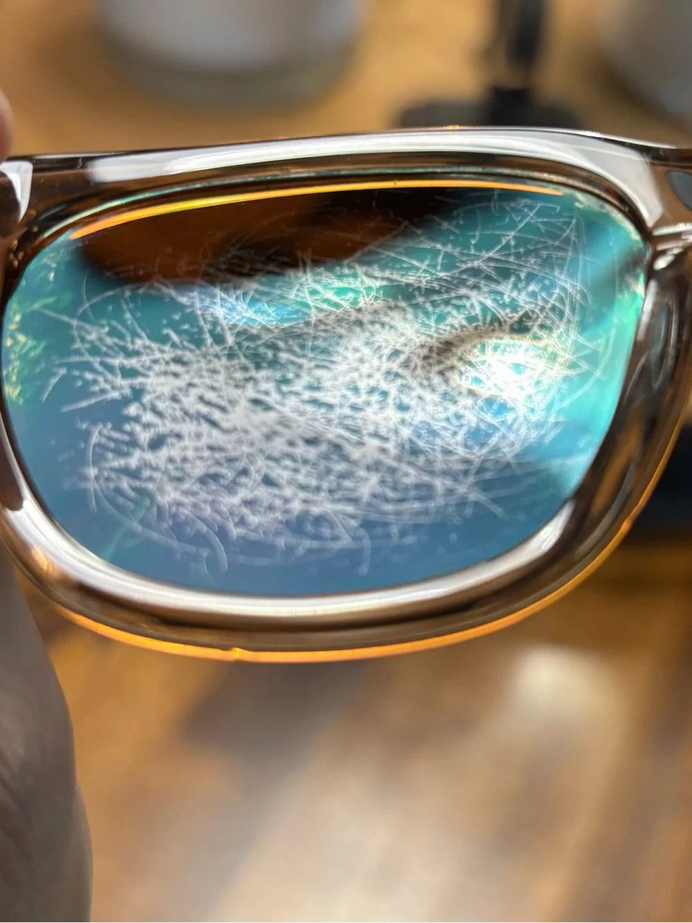Quince Athens Polarized Sunglasses Clear Taupe Brown 52-19-145 Lens Scratched